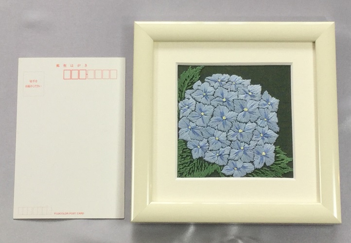 完成額作品「あじさい一輪」 | 植木刺繍｜花の刺繍画