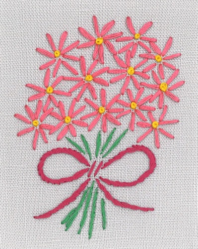マーガレットのブーケ 植木刺繍 花の刺繍画