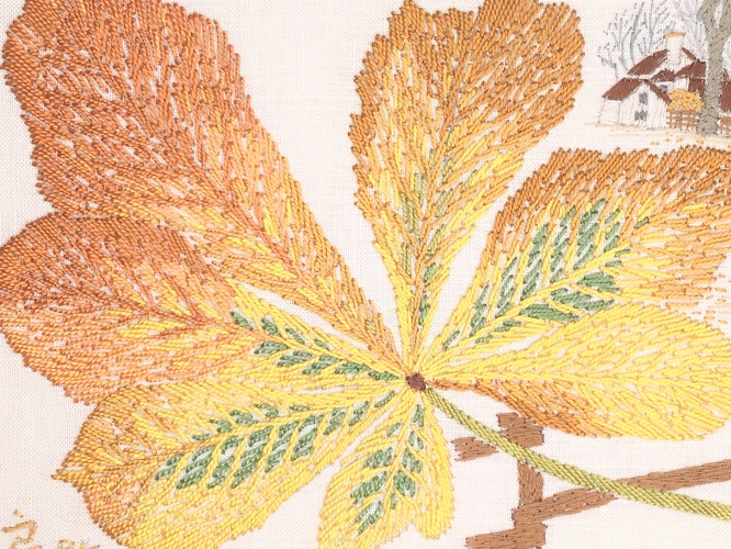 キット（中・上級）落葉Ⅱ 大きな葉っぱ | 植木刺繍｜花の刺繍画