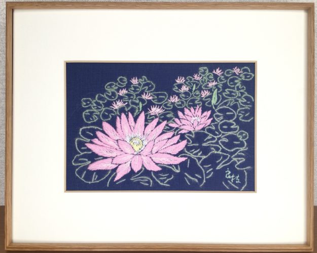 刺繍糸の使い分け 動画「睡蓮」 | 植木刺繍｜花の刺繍画