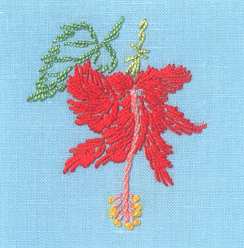 花の刺繍画「ハイビスカス」を動画で♪ | 植木刺繍｜花の刺繍画