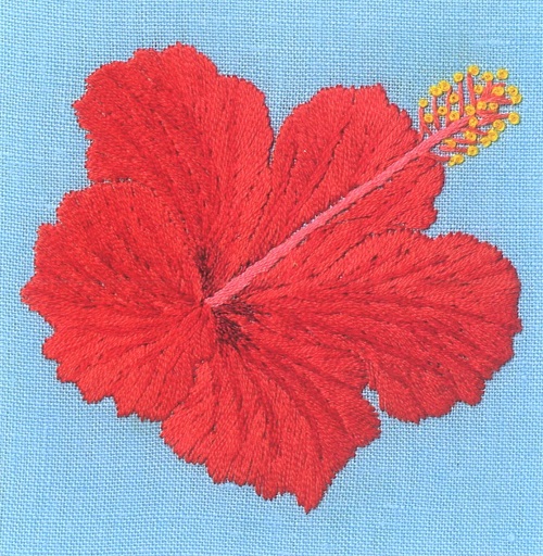 花の刺繍画「ハイビスカス」を動画で♪ | 植木刺繍｜花の刺繍画